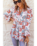 Azura Exchange Split Neck Bubble Sleeve Blouse - L