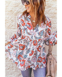 Azura Exchange Split Neck Bubble Sleeve Blouse - XL