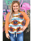Azura Exchange Orange Aztec Print Raglan Long Sleeve Top - 4X