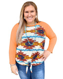 Azura Exchange Orange Aztec Print Raglan Long Sleeve Top - 4X