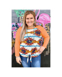 Azura Exchange Orange Aztec Print Raglan Long Sleeve Top - 4X