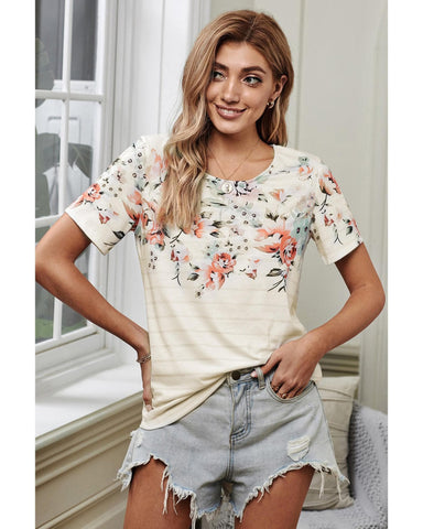 Azura Exchange Floral & Stripe Tee - S