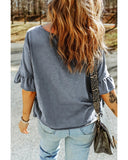 Azura Exchange Loose Fit Ruffled T-Shirt with Half Sleeves - L