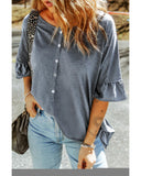 Azura Exchange Loose Fit Ruffled T-Shirt with Half Sleeves - M