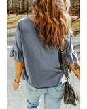 Azura Exchange Loose Fit Ruffled T-Shirt with Half Sleeves - M