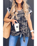 Azura Exchange Camo Print Knotted Hem T-shirt - S