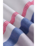 Azura Exchange Patchwork V Neck T-Shirt with Stripe Detail - M