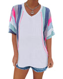 Azura Exchange Patchwork V Neck T-Shirt with Stripe Detail - M