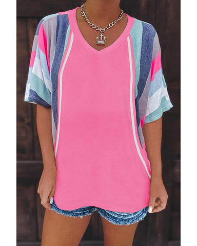 Azura Exchange Patchwork V Neck T Shirt - M