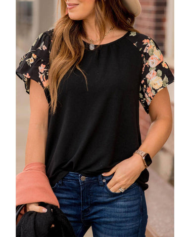 Azura Exchange Tiered Floral Short Sleeve T-Shirt - M