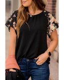 Azura Exchange Tiered Floral Short Sleeve T-Shirt - S