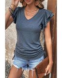 Azura Exchange Ruffle V Neck Drawstring Top - L