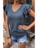 Azura Exchange Ruffle V Neck Drawstring Top - S