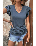 Azura Exchange Ruffle V Neck Drawstring Top - S