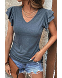 Azura Exchange Ruffle V Neck Drawstring Top - XL