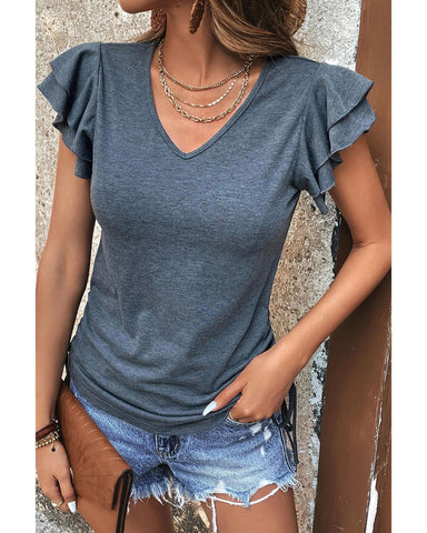 Azura Exchange Ruffle V Neck Drawstring Top - XL