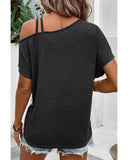 Azura Exchange Colorblock Asymmetric Strappy Cold Shoulder Top - M