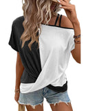 Azura Exchange Colorblock Asymmetric Strappy Cold Shoulder Top - M