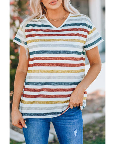Azura Exchange Striped V Neck T-shirt - 2XL