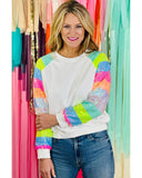 Azura Exchange Color Block Sequin Raglan Sleeve Sweatshirt - S