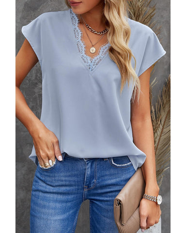Azura Exchange Lace Trim V Neck T-shirt - 2XL