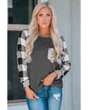 Azura Exchange Sequined Pocket Plaid Long Sleeve Top - XL