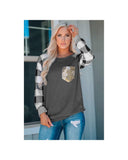 Azura Exchange Sequined Pocket Plaid Long Sleeve Top - XL