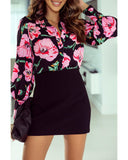 Azura Exchange Floral Print Lantern Sleeve Shirt - L