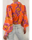 Azura Exchange Floral Print Lantern Sleeve Shirt - S
