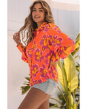 Azura Exchange Floral Print Lantern Sleeve Shirt - S