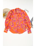 Azura Exchange Floral Print Lantern Sleeve Shirt - S