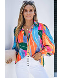 Azura Exchange Swirl Color Block Print Lantern Sleeve Shirt - S