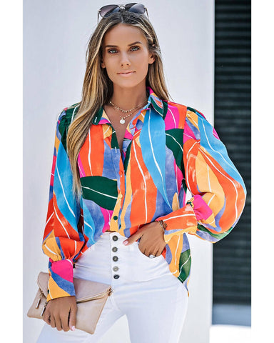 Azura Exchange Swirl Color Block Print Lantern Sleeve Shirt - XL