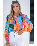 Azura Exchange Swirl Color Block Print Lantern Sleeve Shirt - XL
