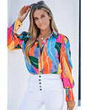 Azura Exchange Swirl Color Block Print Lantern Sleeve Shirt - XL