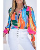 Azura Exchange Swirl Color Block Print Lantern Sleeve Shirt - XL