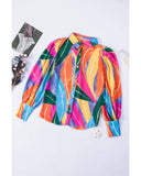 Azura Exchange Swirl Color Block Print Lantern Sleeve Shirt - XL