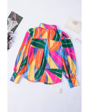 Azura Exchange Swirl Color Block Print Lantern Sleeve Shirt - XL