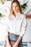 Azura Exchange Lace Crochet Splicing Button Up Shirt - M