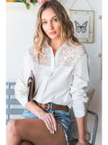 Azura Exchange Lace Crochet Splicing Button Up Shirt - M