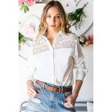Azura Exchange Lace Crochet Splicing Button Up Shirt - M
