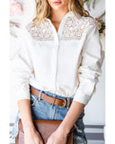 Azura Exchange Lace Crochet Splicing Button Up Shirt - M
