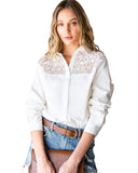 Azura Exchange Lace Crochet Splicing Button Up Shirt - M