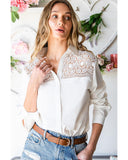 Azura Exchange Lace Crochet Splicing Button Up Shirt - S