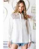 Azura Exchange Lace Crochet Splicing Button Up Shirt - S