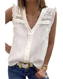 Azura Exchange Textured Sleeveless Shirt with Floral Lace Crochet - S