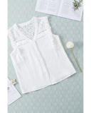 Azura Exchange Textured Sleeveless Shirt with Floral Lace Crochet - S
