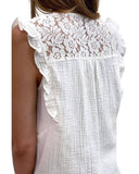 Azura Exchange Textured Sleeveless Shirt with Floral Lace Crochet - S