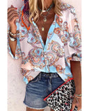 Azura Exchange Paisley Print Lantern Sleeve Button-Down Shirt - XL