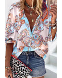Azura Exchange Paisley Print Lantern Sleeve Button-Down Shirt - XL